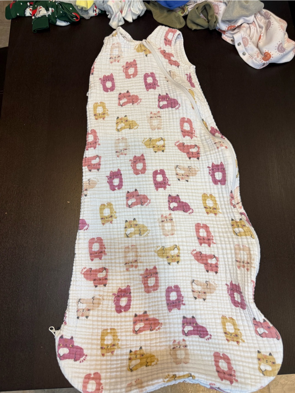 Perlimpin toddler 100% Cotton Sleep Sack in White with Kittens 18-36 months